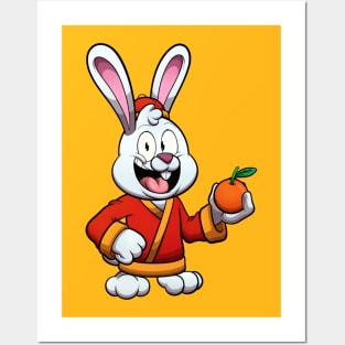 Cute Rabbit Holding Mandarin Posters and Art